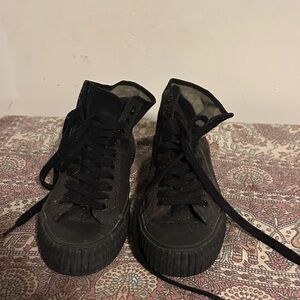P.F. Flyers Black Canvas High-Top Sneakers with Green Logo